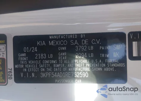 2024 Kia Forte Gt-Line z USA, uszkodzony, nr VIN 3KPF54AD1RE752590